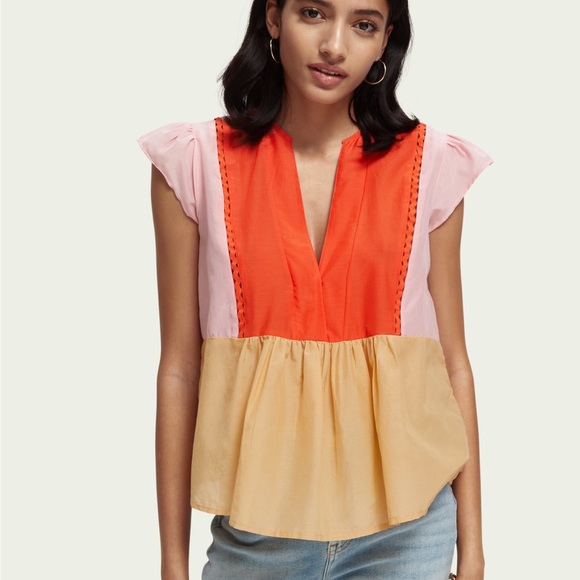 Scotch & Soda Color Block Silk-Blend Top XL - Picture 2 of 16